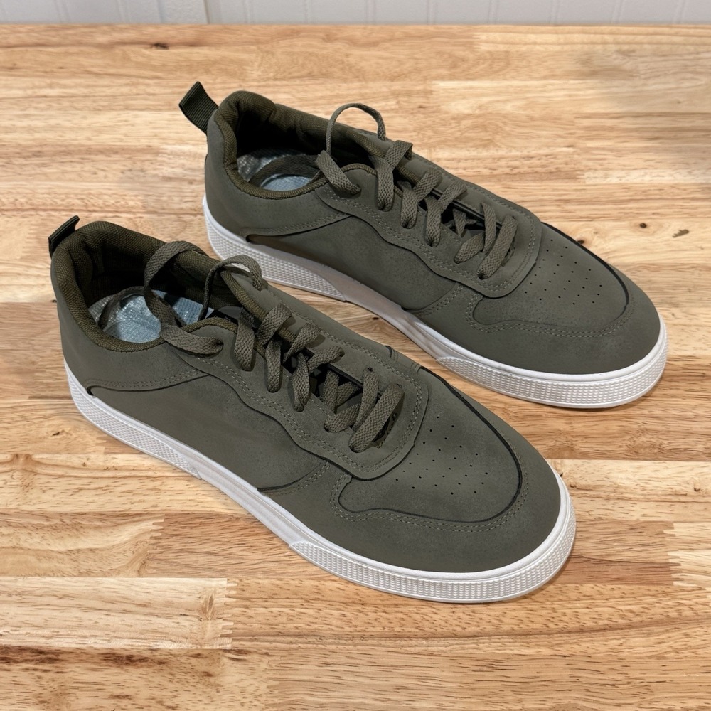 TOP-HE Men's Olive Green Skate Shoes Size 46 Low Top Lace Up Casual Sneakers